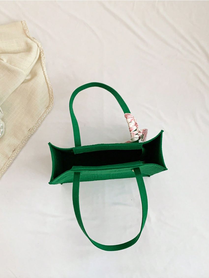 Medium Square Bag Crocodile Embossed Twilly Scarf Double Handle Felt