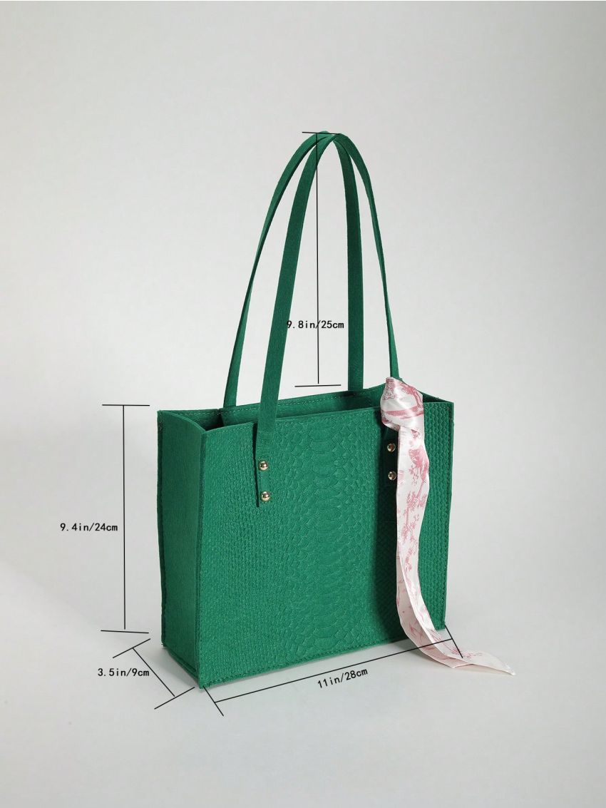 Medium Square Bag Crocodile Embossed Twilly Scarf Double Handle Felt