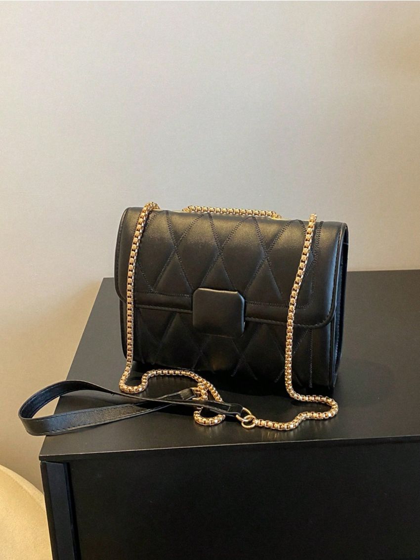 Small Square Bag Quilted Chain Strap Flap