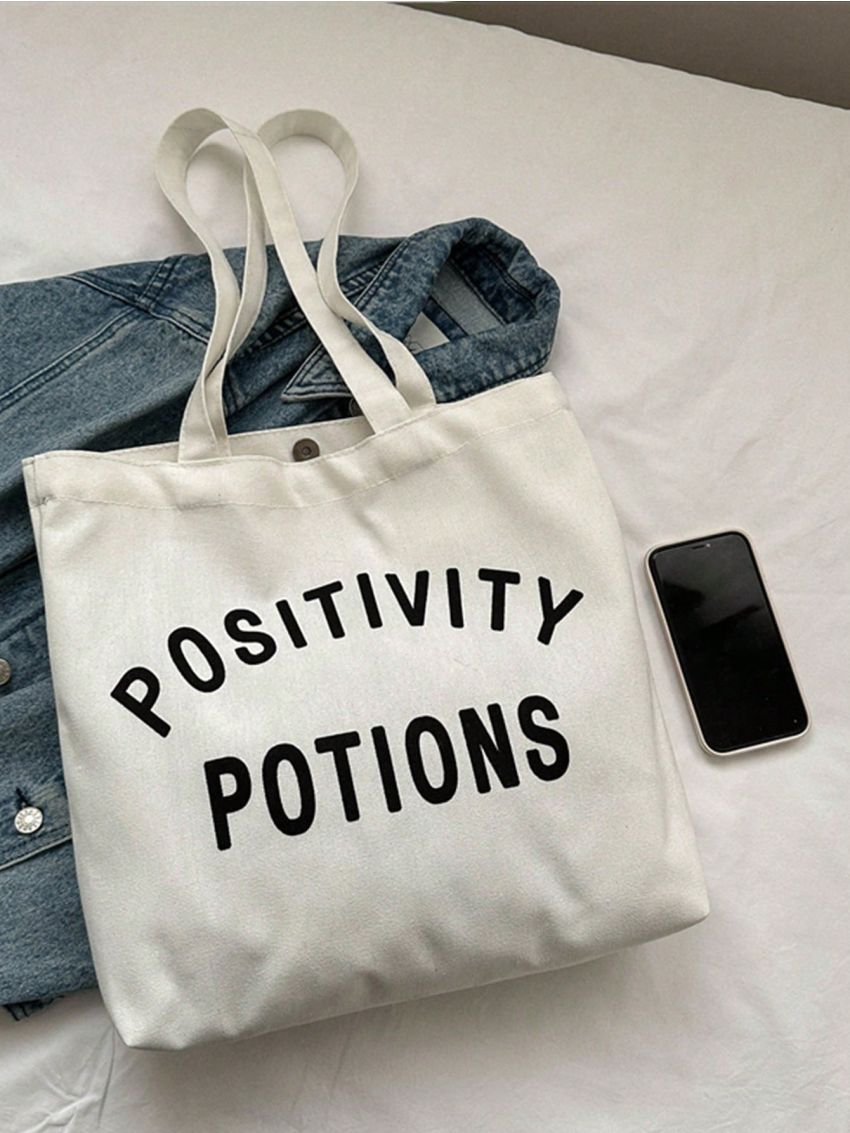 Letter Graphic Shopper Bag Casual Canvas