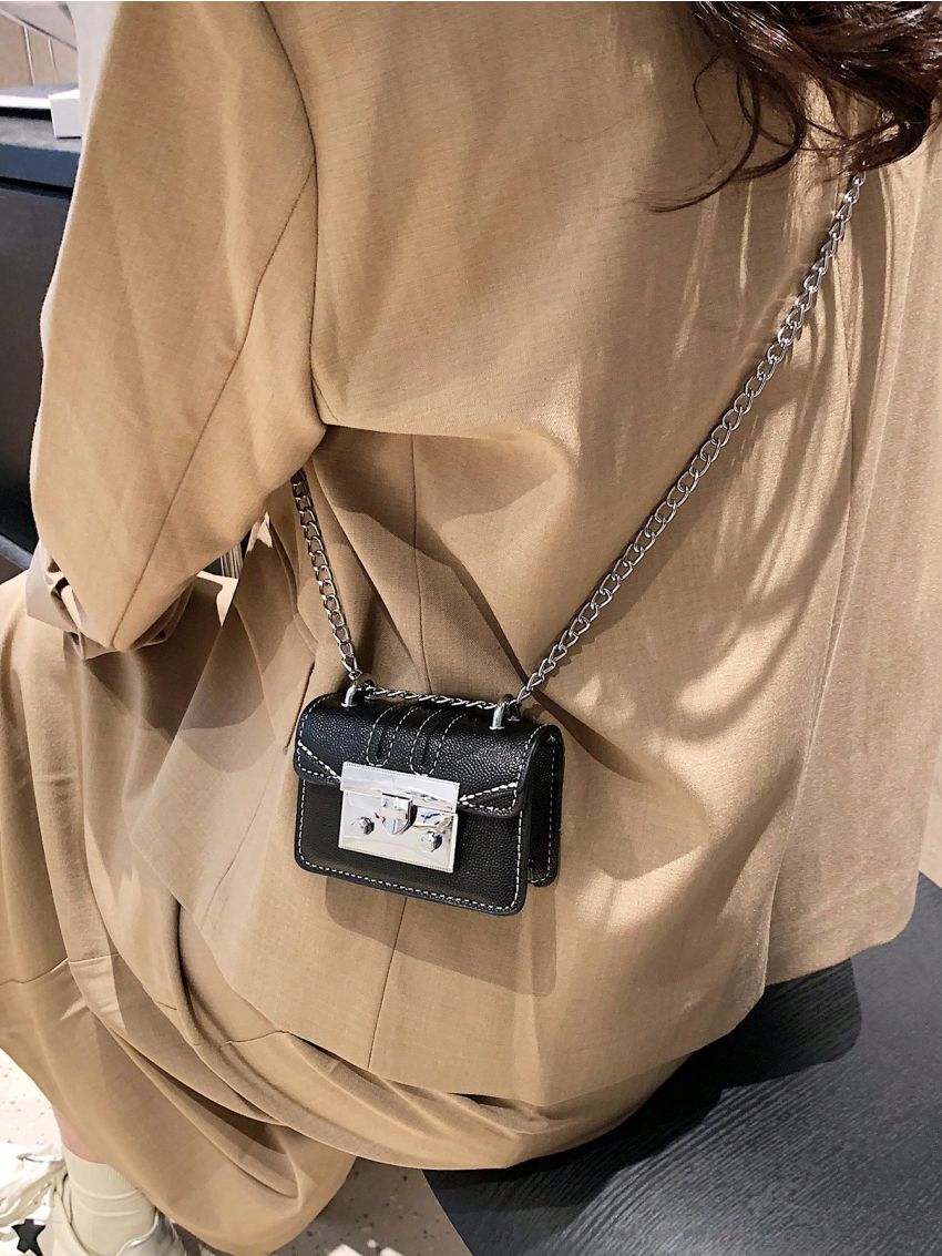 Minimalist Square Bag Mini Metal Decor Black