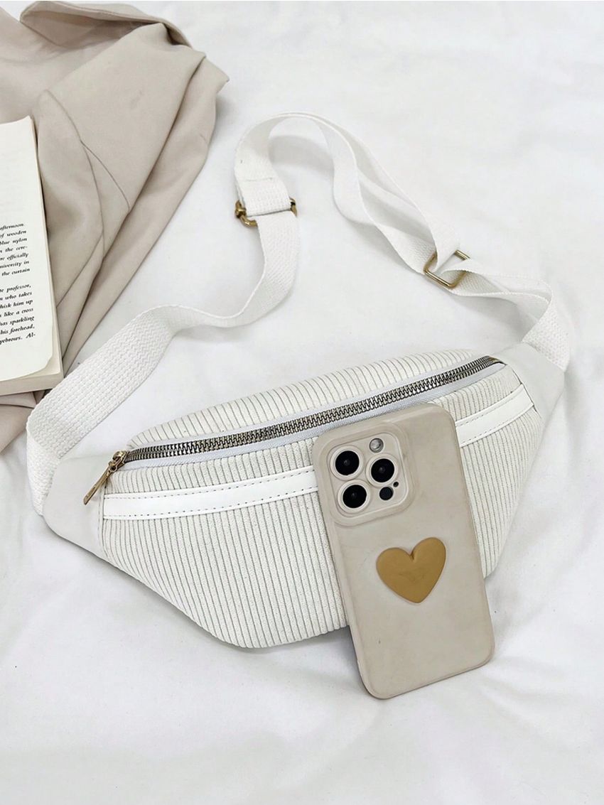 Beige Fanny Pack Minimalist Corduroy For Daily