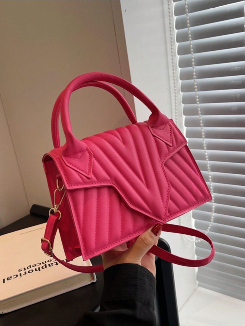 Mini Square Bag Chevron Pattern Flap Hot Pink Fashionable