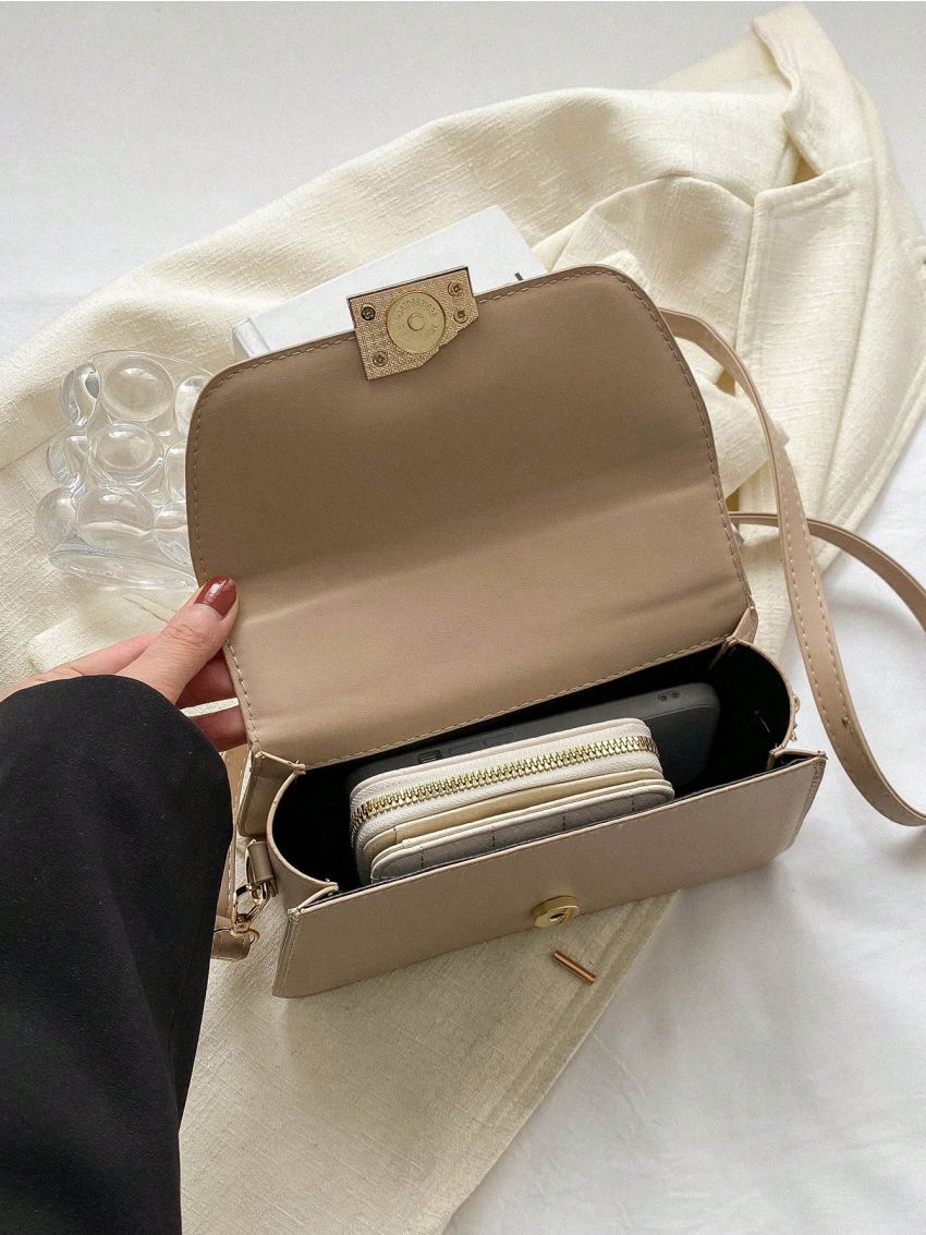Small Novelty Bag Khaki Metal Decor Flap For Daily