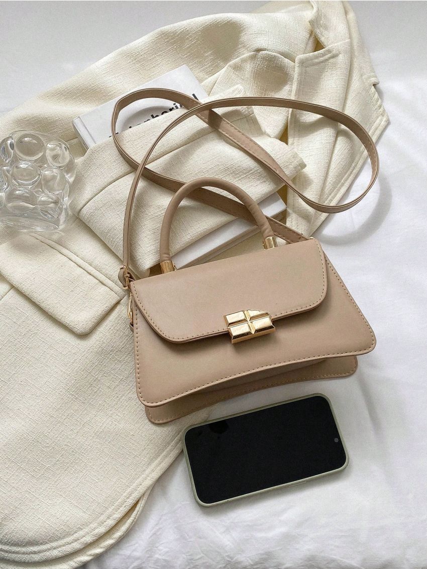 Small Novelty Bag Khaki Metal Decor Flap For Daily