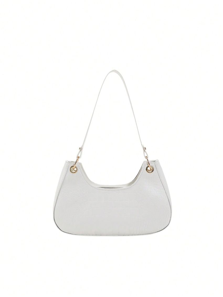 Crocodile Embossed Baguette Bag With Zipper