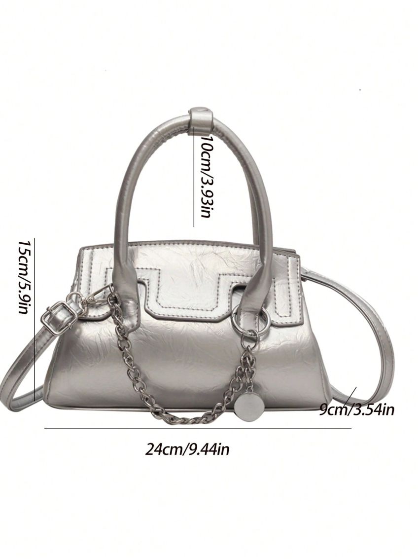 Small Square Bag Chain Decor Metallic Funky