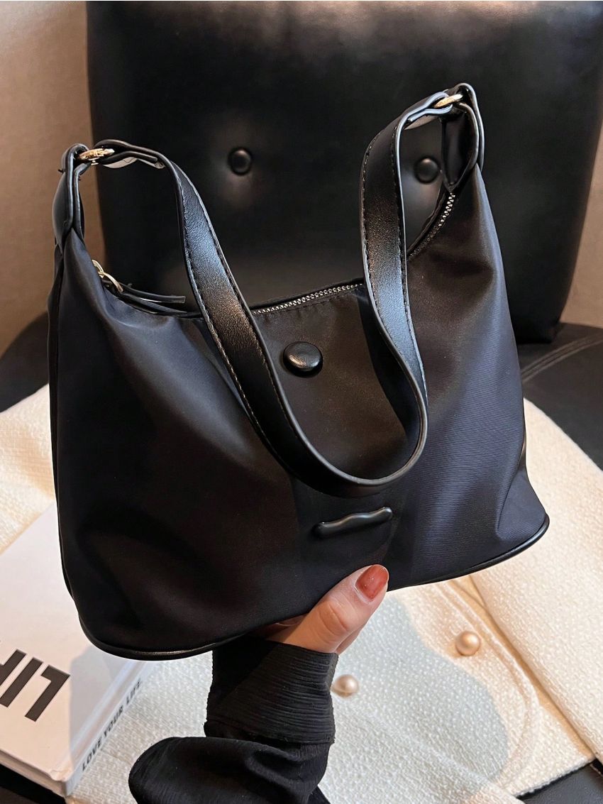 Small Bucket Bag Button Decor