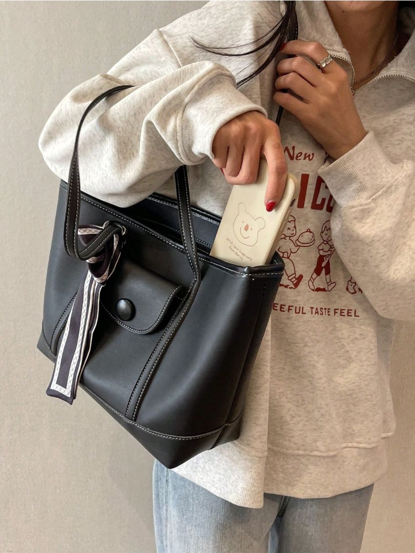 Twilly Scarf Decor Shoulder Tote Bag Stitch Detail