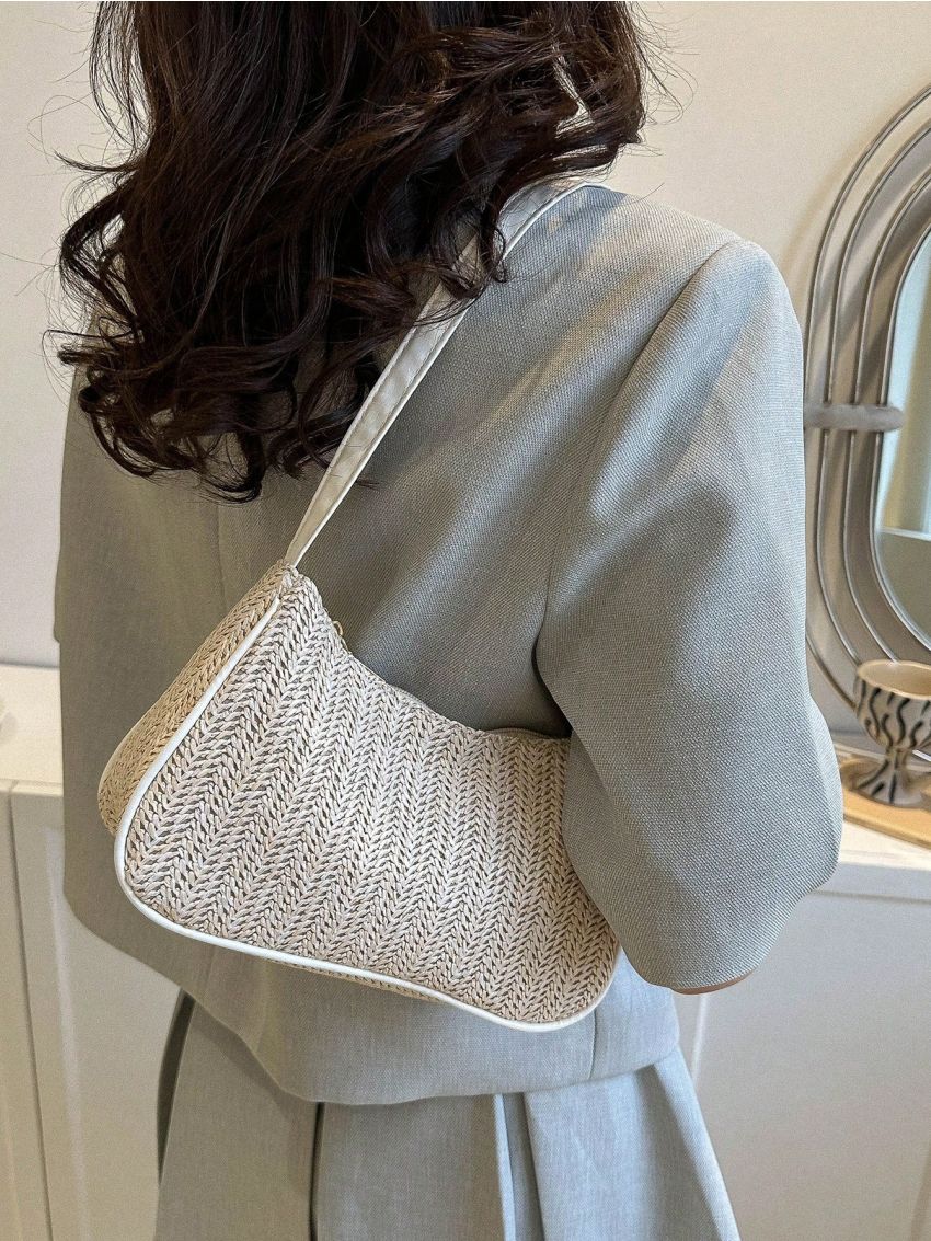 Small Straw Bag Paper Contrast Binding