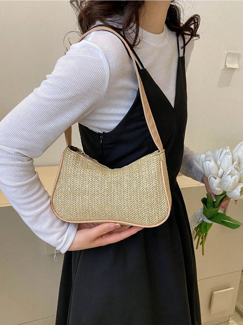 Small Straw Bag Paper Contrast Binding