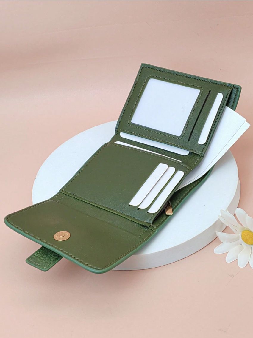 Textured Small Wallet Metal Decor Trifold