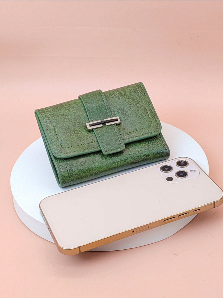 Textured Small Wallet Metal Decor Trifold
