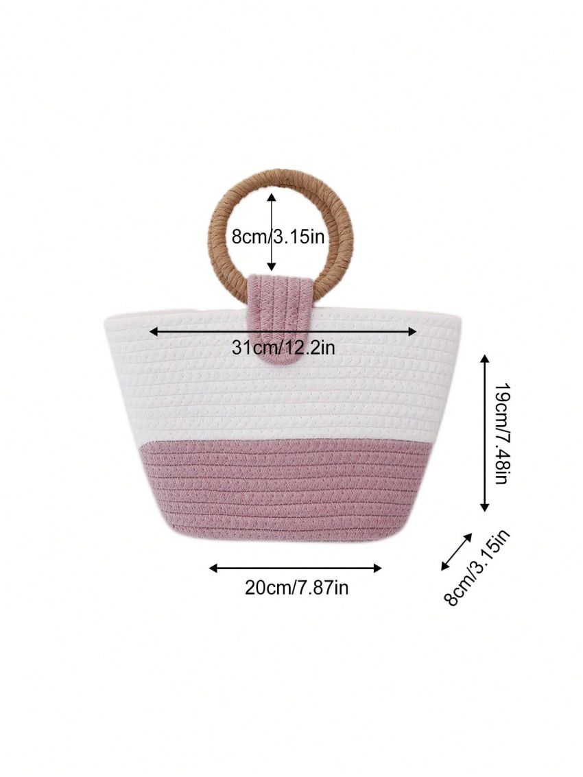 Two Tone Crochet Bag Ring Handle Beach Bag