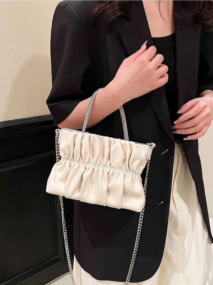 Small PU Ruched Bag Chain Strap