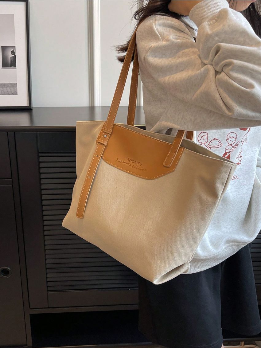 Large Shoulder Tote Bag Letter Embossed