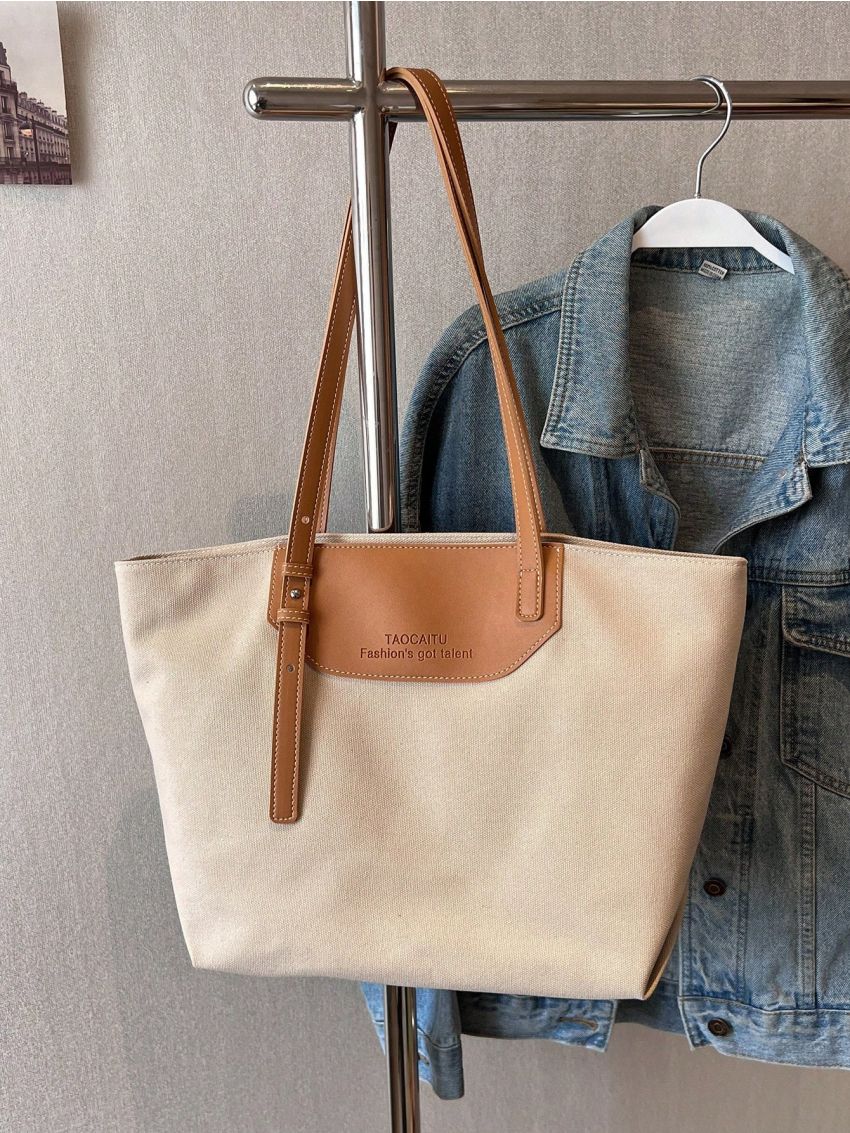 Large Shoulder Tote Bag Letter Embossed