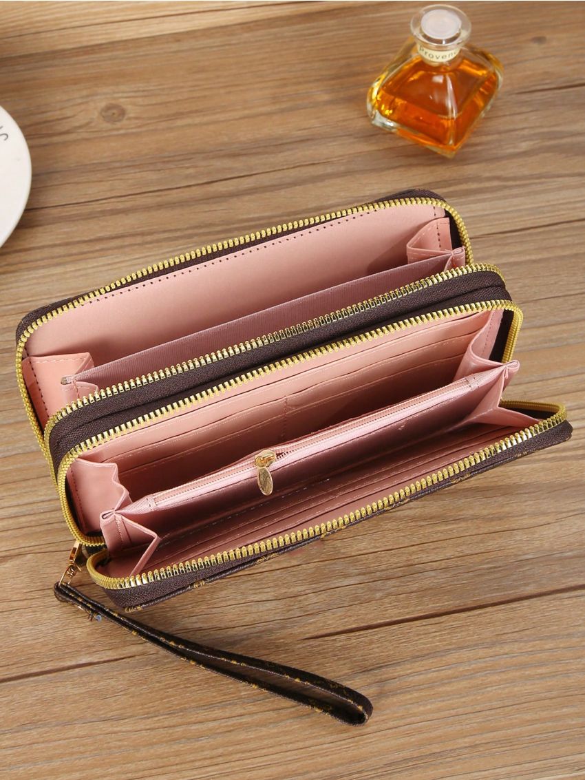 Geometric Pattern Long Wallet Zipper