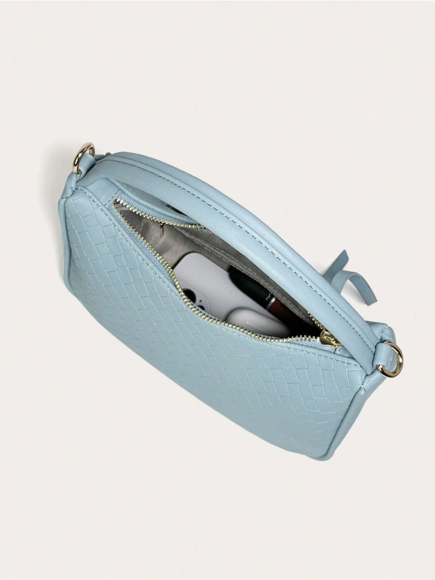 Braided Design Hobo Bag Small Zipper Blue