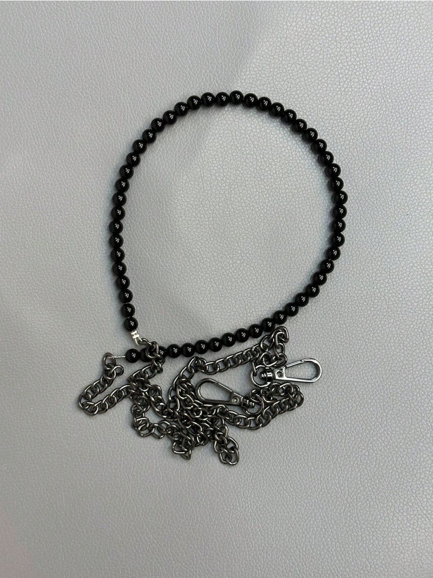 Black Beaded Chain Bag Strap