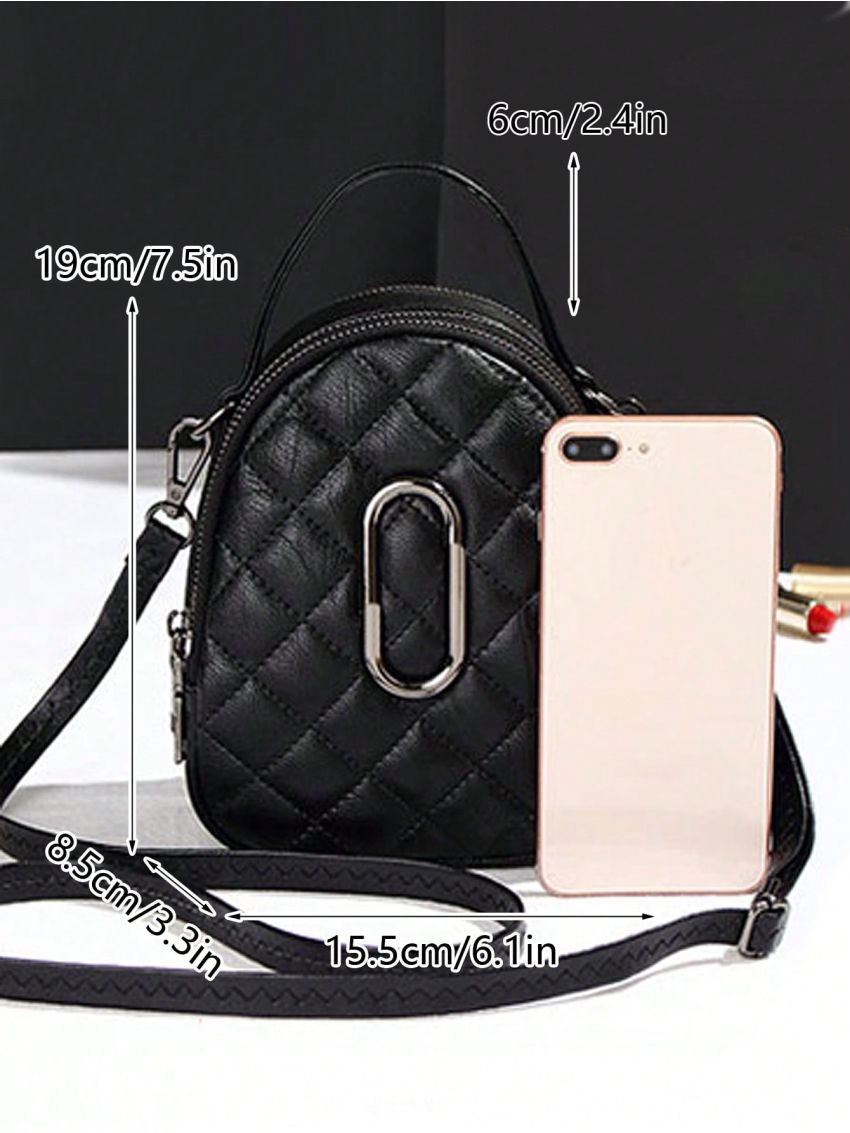 Mini Satchel Bag Quilted Metal Decor Top Handle
