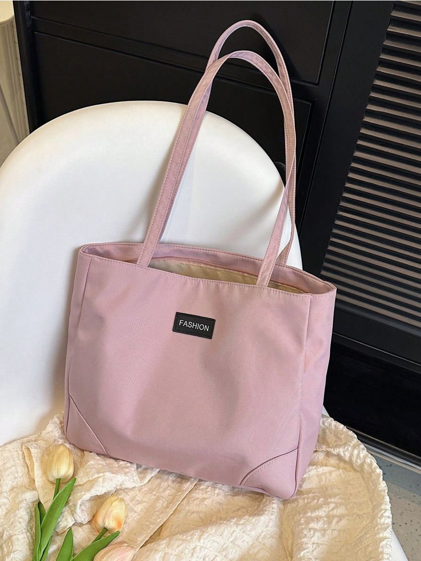 Letter Patch Decor Tote Bag Double Handle