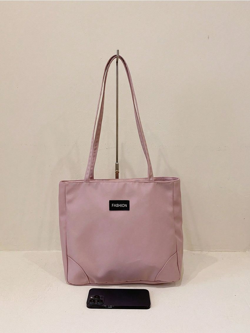 Letter Patch Decor Tote Bag Double Handle