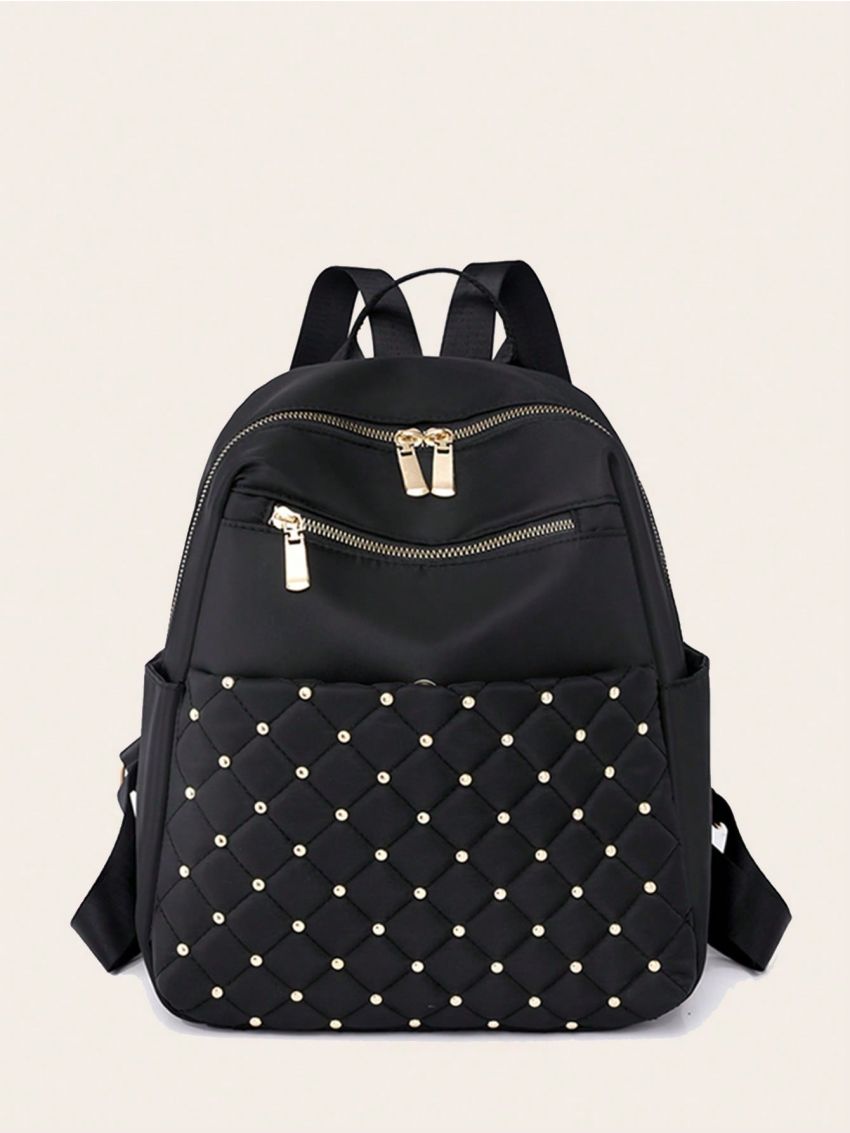 Medium Classic Backpack Studded Decor Solid Color