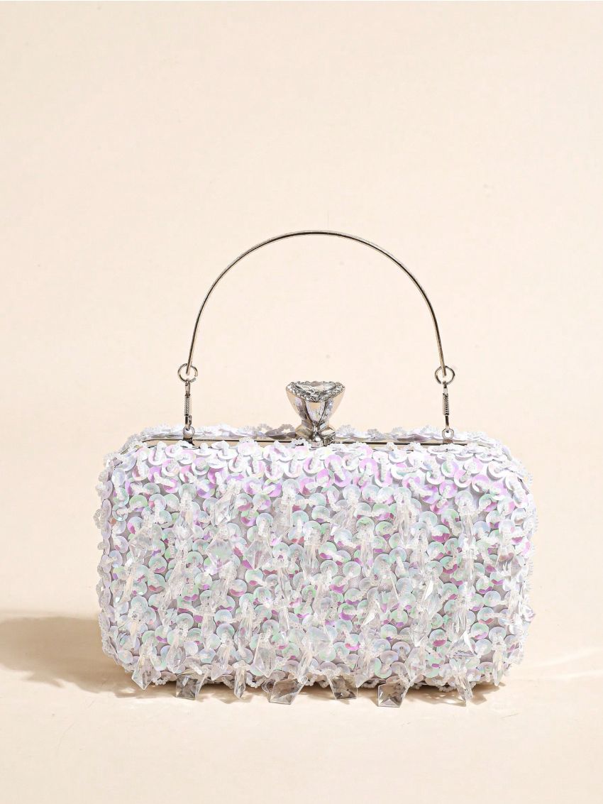 Mini Box Bag Sequin & Beaded Decor Rhinestone Detail