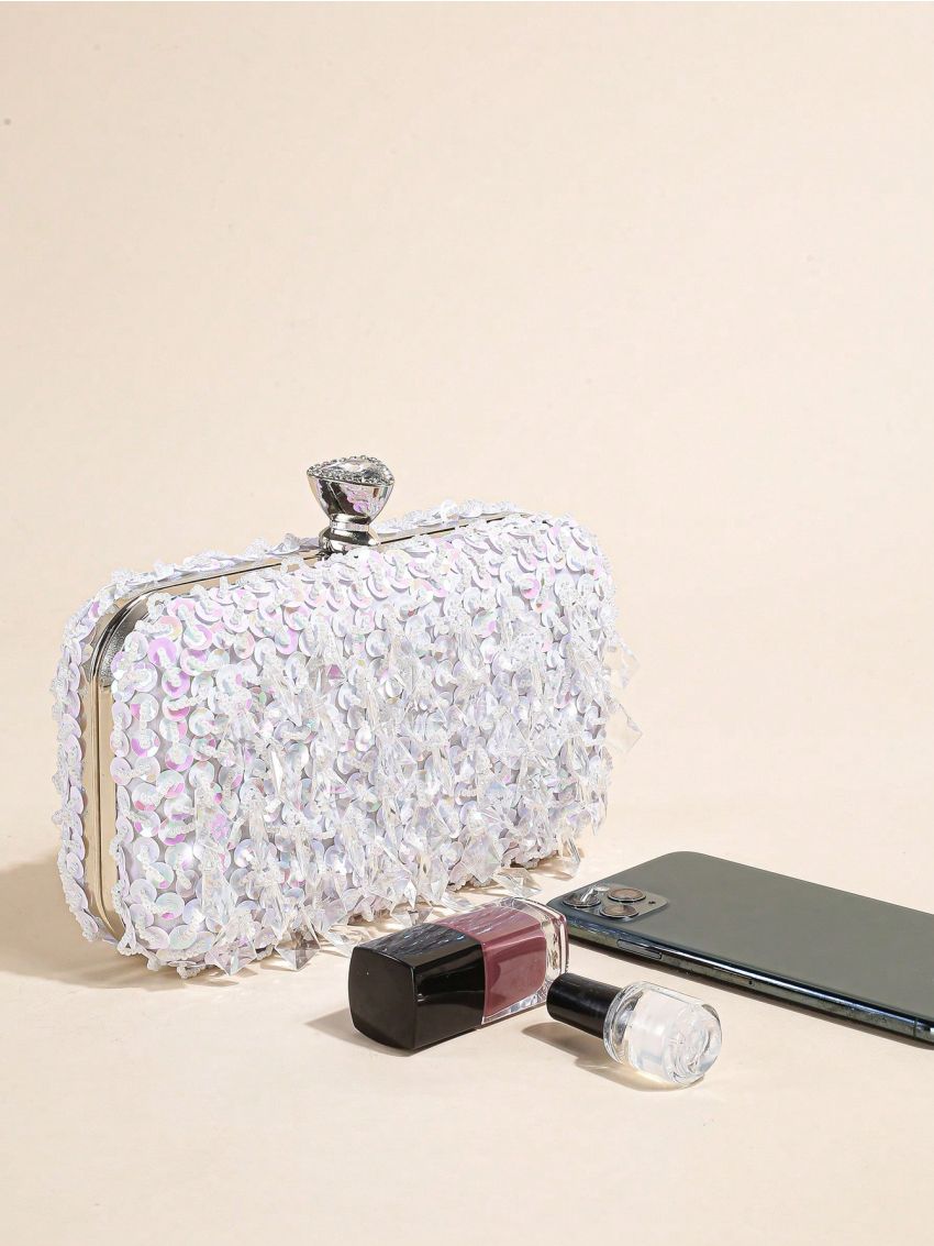 Mini Box Bag Sequin & Beaded Decor Rhinestone Detail