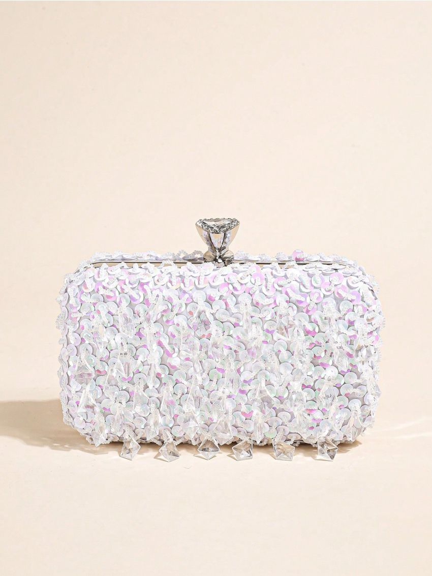 Mini Box Bag Sequin & Beaded Decor Rhinestone Detail