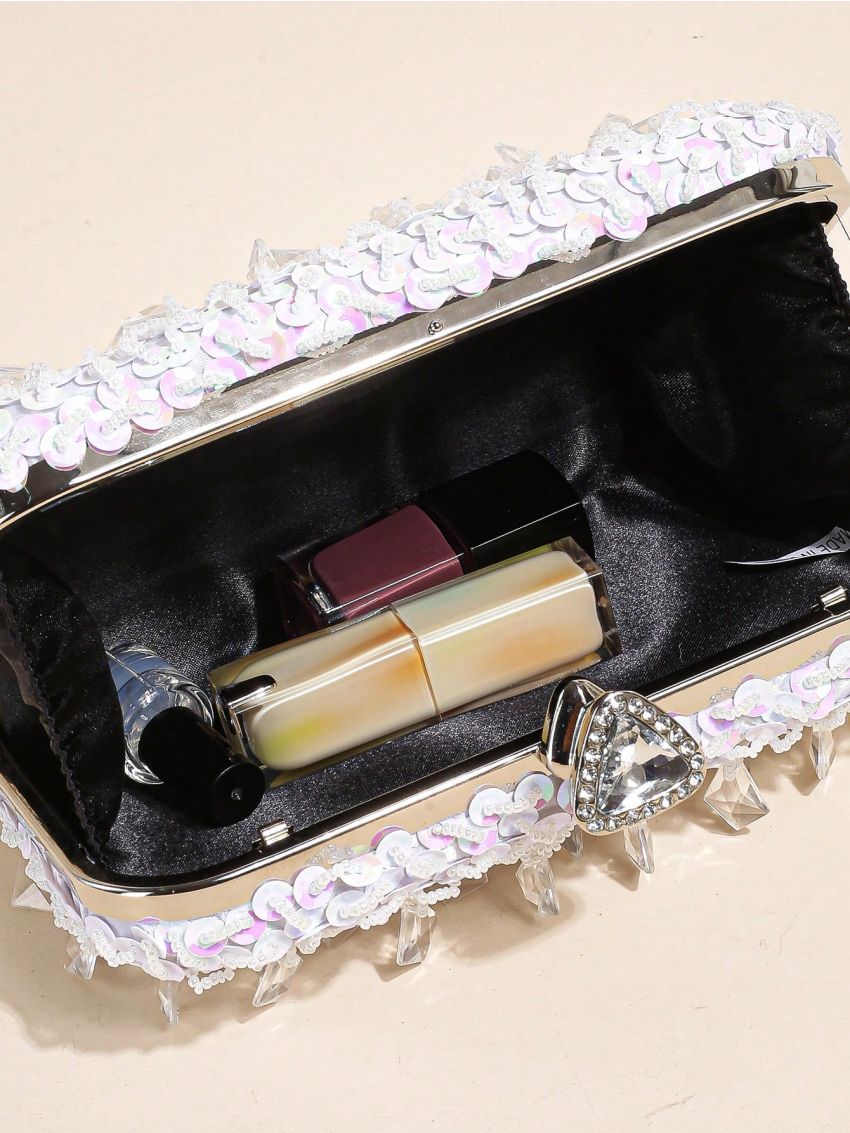Mini Box Bag Sequin & Beaded Decor Rhinestone Detail