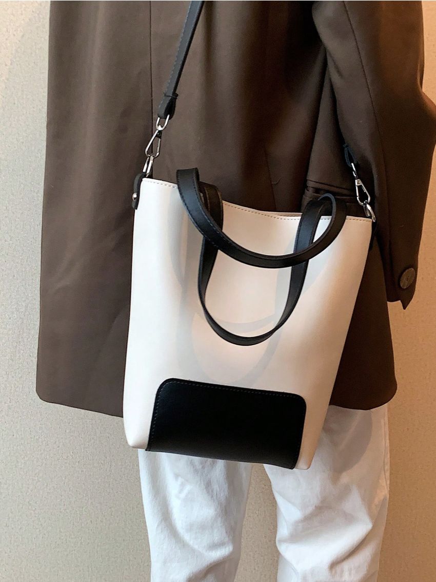 Medium Satchel Bag Two Tone Double Handle