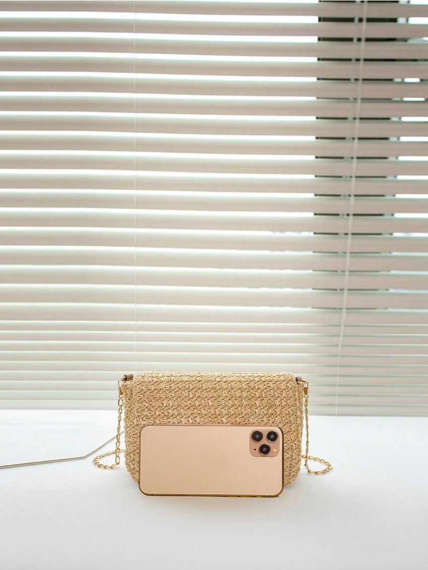 Mini Straw Bag Solid Color Chain Strap