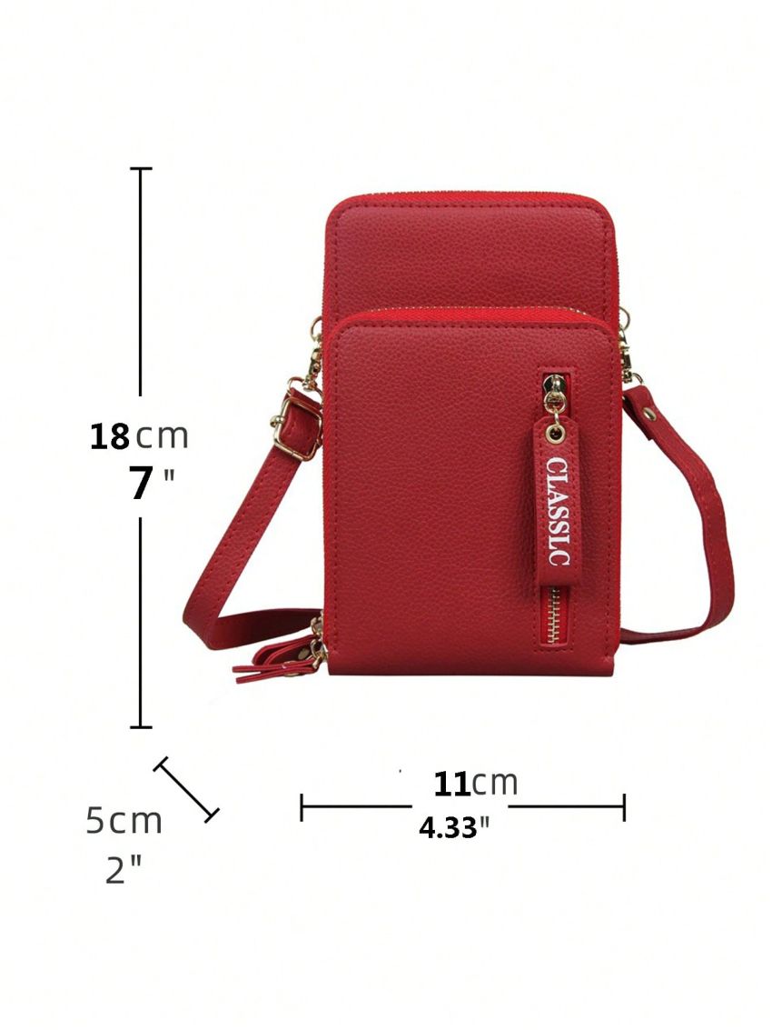 Solid Color Phone Wallet With Adjustable Strap