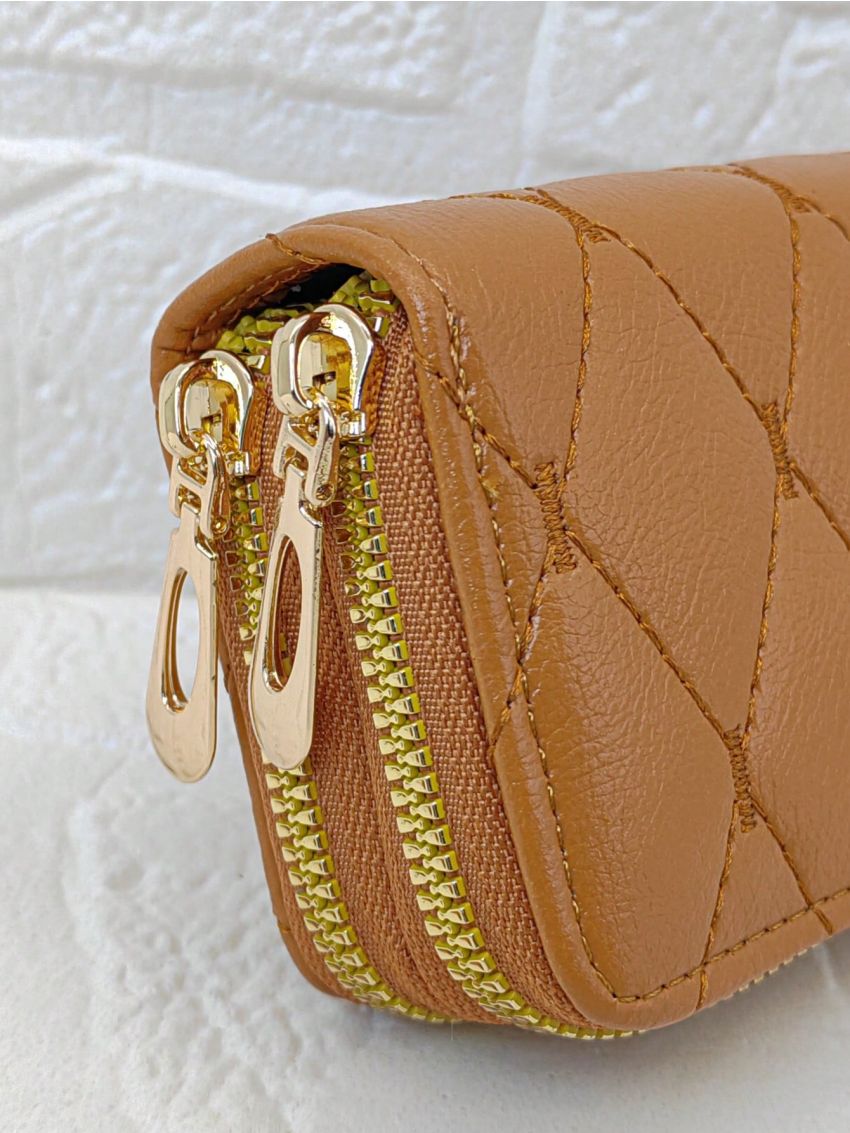 Quilted Multiple Card Slot With Zipper For Daily