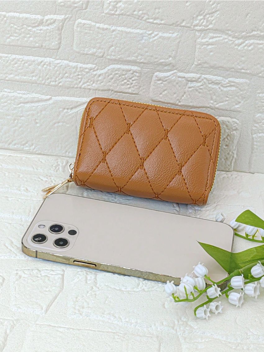 Quilted Multiple Card Slot With Zipper For Daily