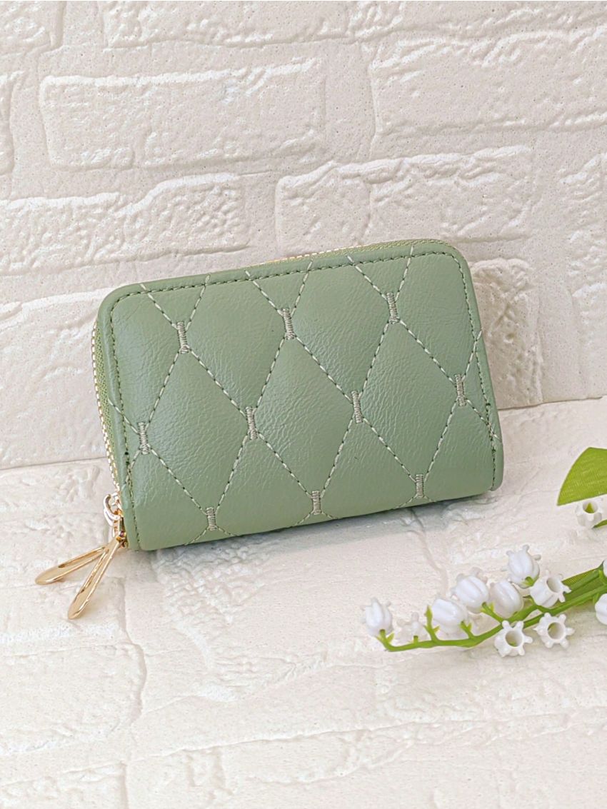 Quilted Multiple Card Slot With Zipper For Daily