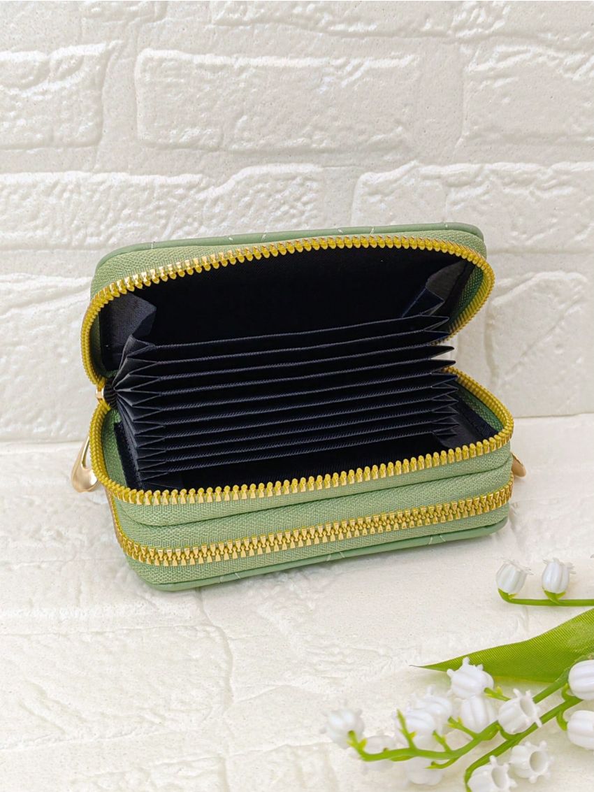 Quilted Multiple Card Slot With Zipper For Daily