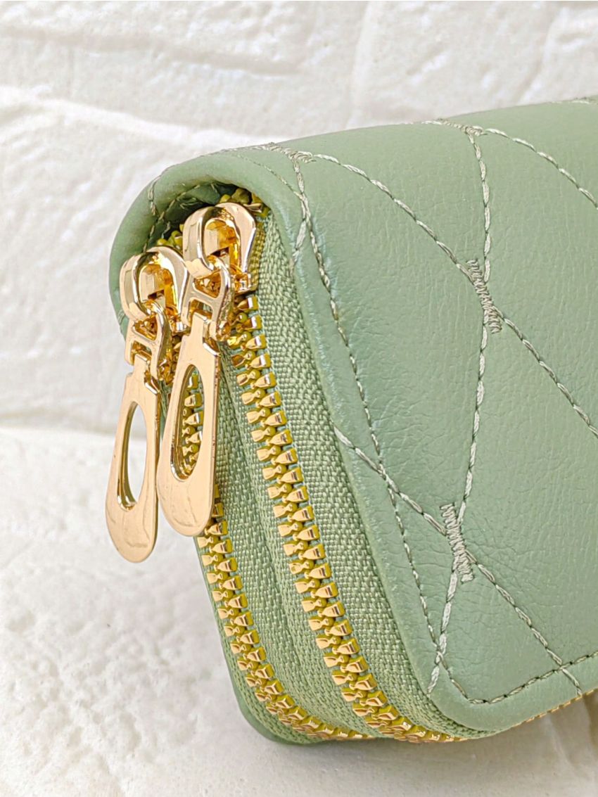 Quilted Multiple Card Slot With Zipper For Daily