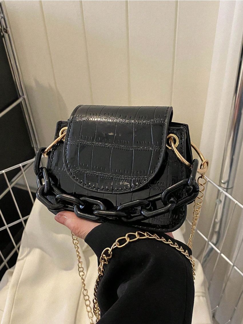 Mini Saddle Bag Crocodile Embossed Chain Strap