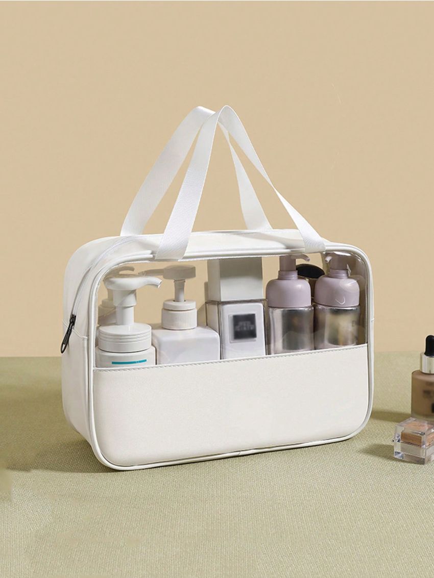 3pcs White Toiletry Bag Set Casual Transparent Zipper PU