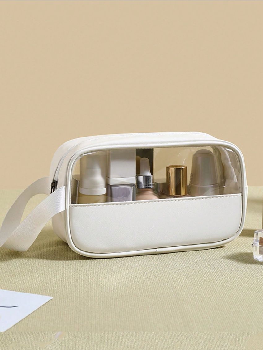 3pcs White Toiletry Bag Set Casual Transparent Zipper PU