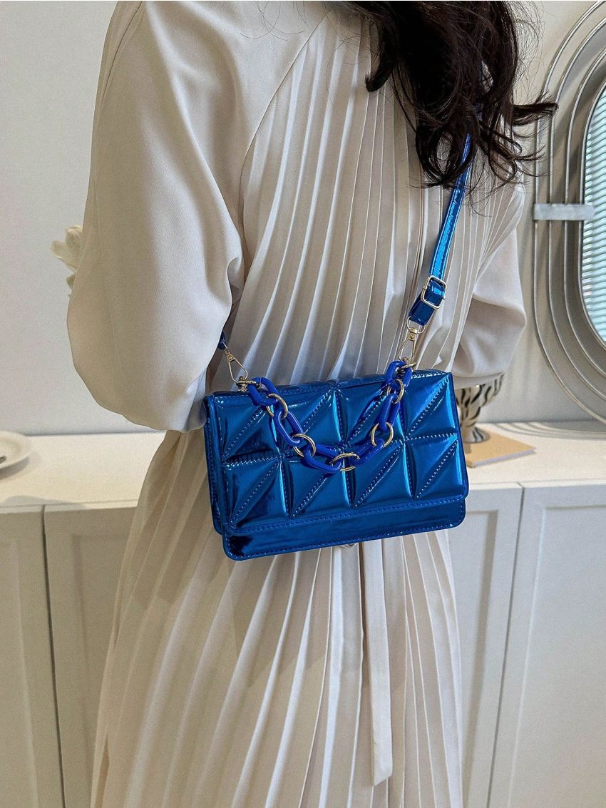 Mini Square Bag Quilted Metallic PU Funky