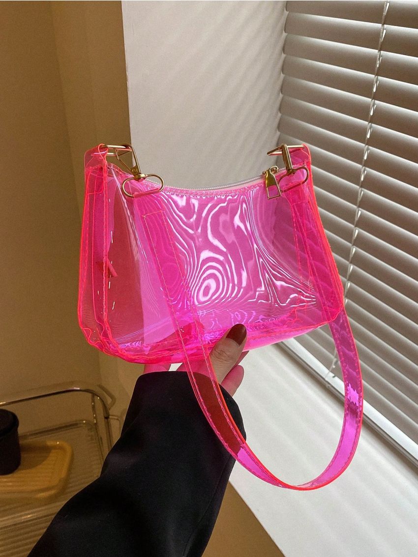 Mini Hobo Bag Clear Neon Pink PVC