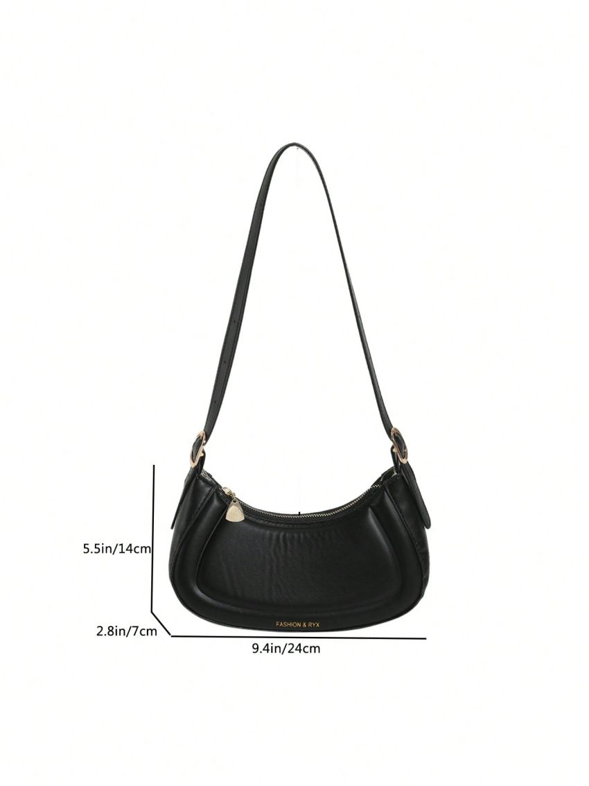 Letter Detail Hobo Bag PU Black