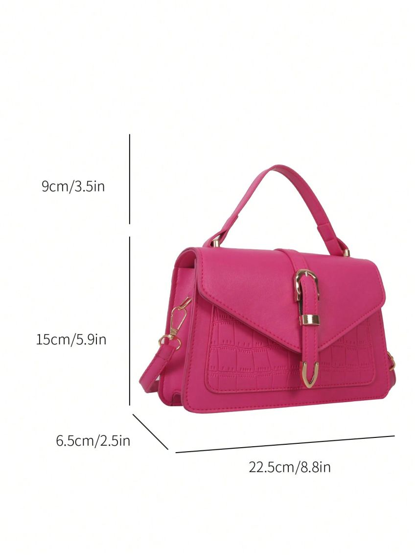 Crocodile Embossed Square Bag Buckle Decor PU Flap