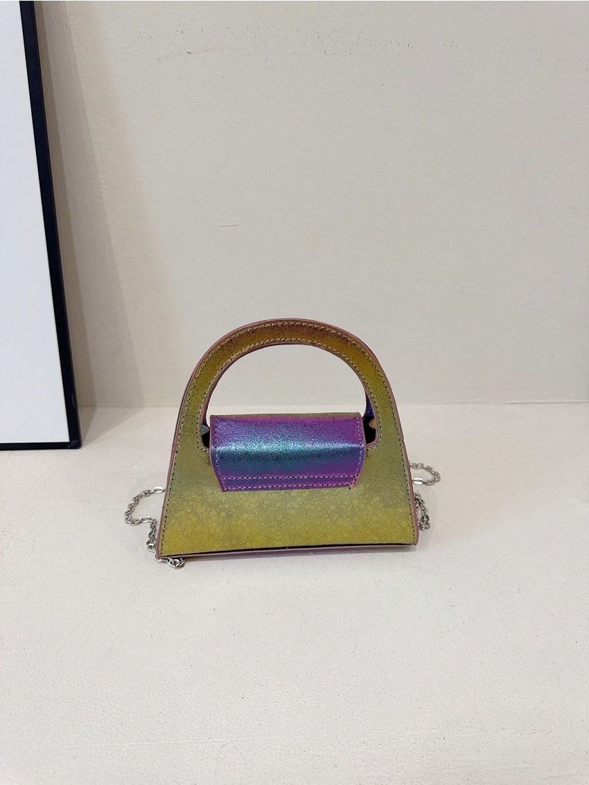 PU Baguette Bag Colorblock Moon Decor