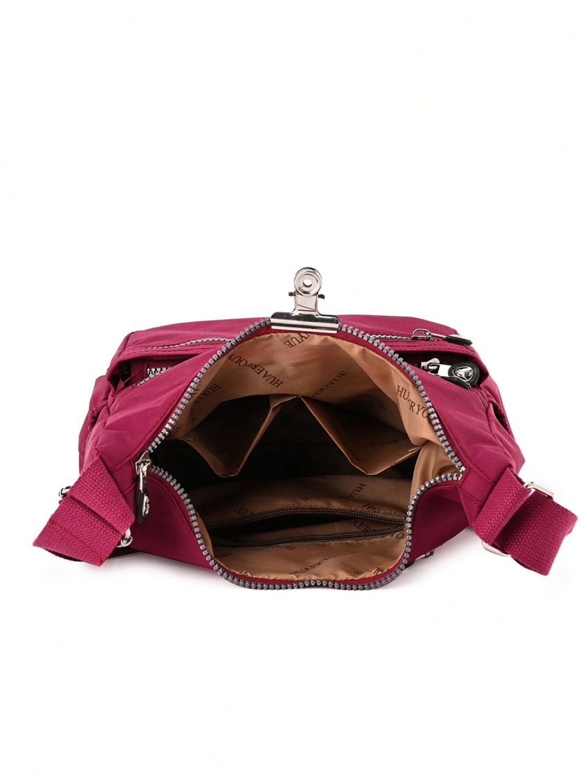 Letter Patch Hobo Bag With Zipper Nylon Fashion