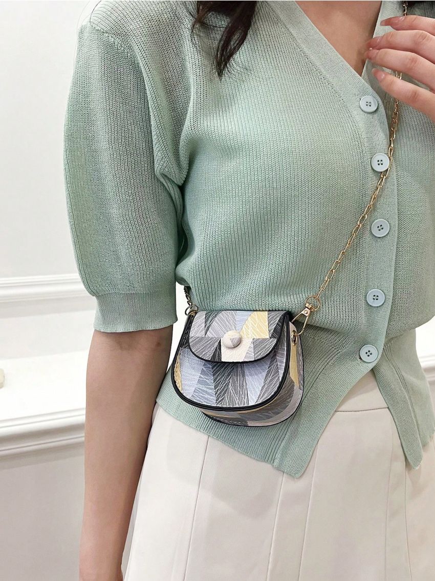 Mini Button Detail Flap Saddle Bag Fashion